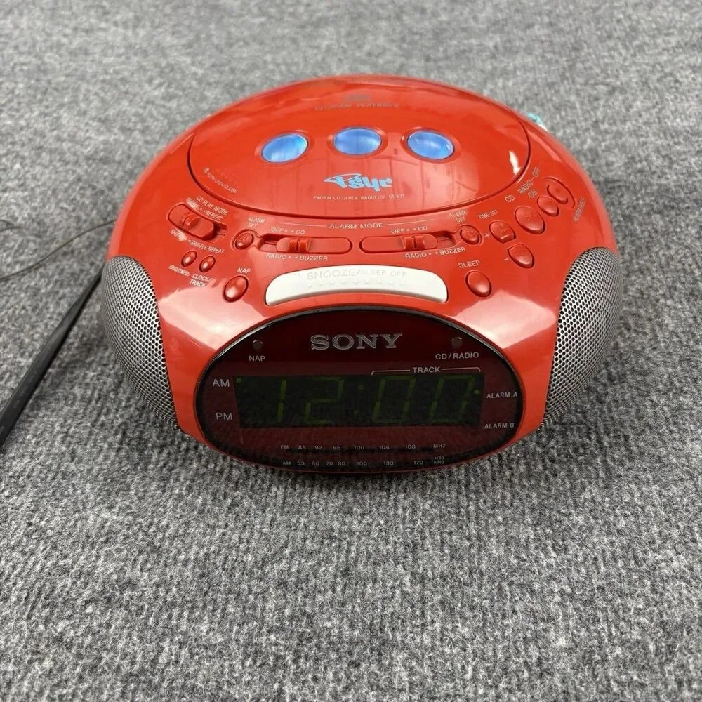 Sony Dream Machine Psyc ICF-CD831 CD Alarm Clock Radio Red Tested Clean Working
